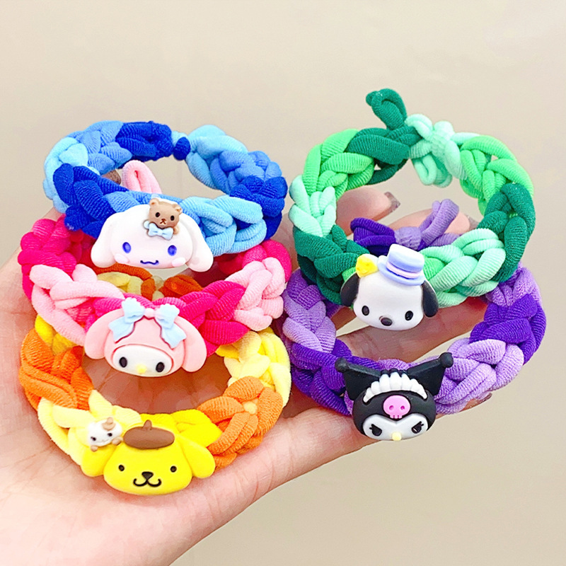 Sanrio Cartoon Bracelet Head Rope Rubber Band Woven Bracelet Hair Rope Cute Children's Hair Rings Student Couple Hand Accessories