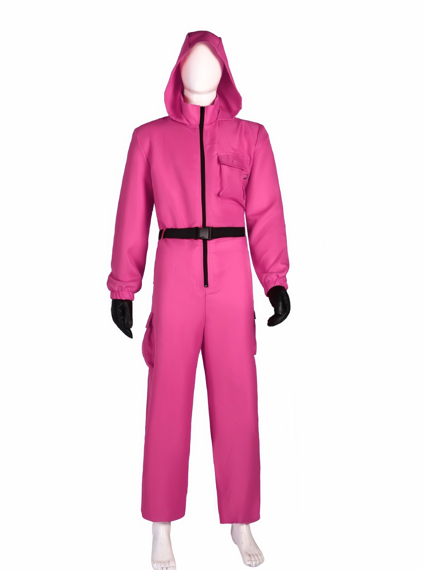 Комбинезон розово-красный + пояс + перчатки + круглая маска