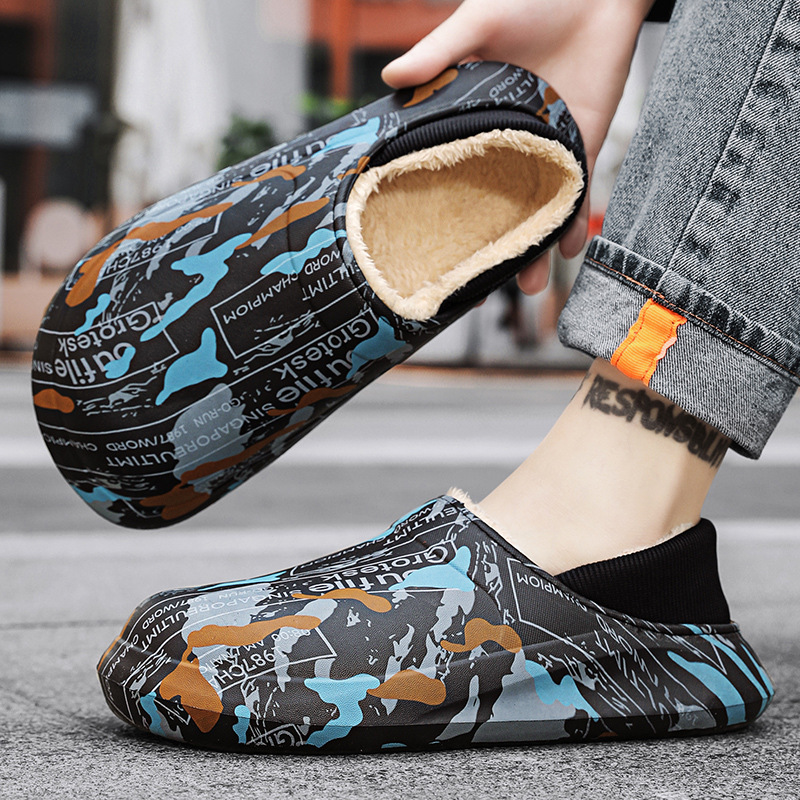 Men's Cotton Slippers for Winter Indoor Use, Fleece-Lined for Warmth, Couple's Cotton Shoes with Covered Heel, Manufacturer's Low-Price Promotion