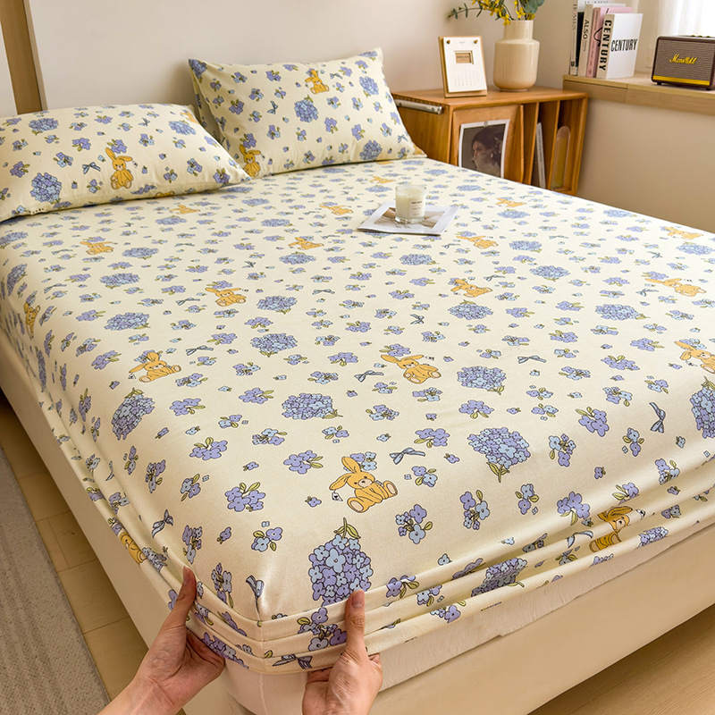 Funda de cama cepillada de algodón cubierta protectora de colchón de una sola pieza 2024 nueva funda de cama impresa para una sola persona para todas las estaciones
