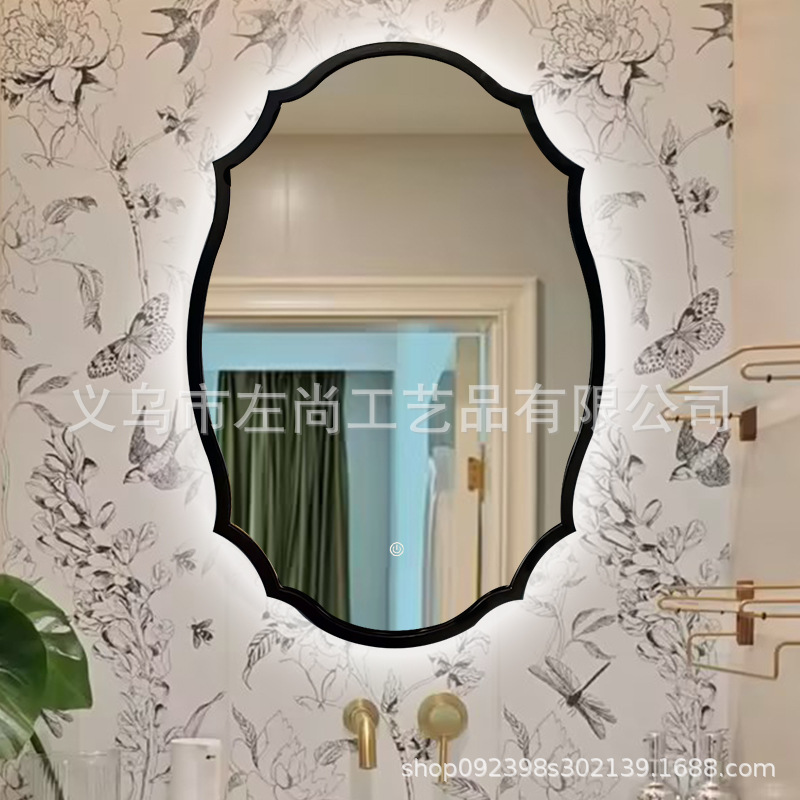 French Style Bathroom Mirror Oval Wall Hanging Household Bathroom Smart Makeup Mirror Subnet Red Bedroom Dressing Mirror Wall Hanging