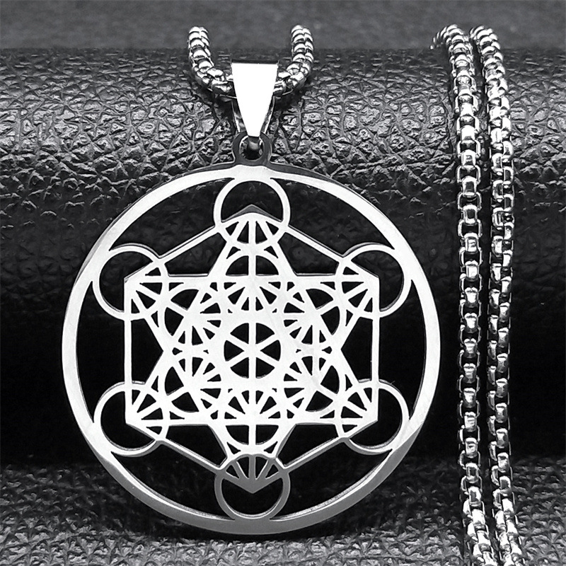 Collana unisex in acciaio inossidabile con sigillo dell'angelo in titanio Metatron, stile geometrico Kabbalah Garden_voghion.com