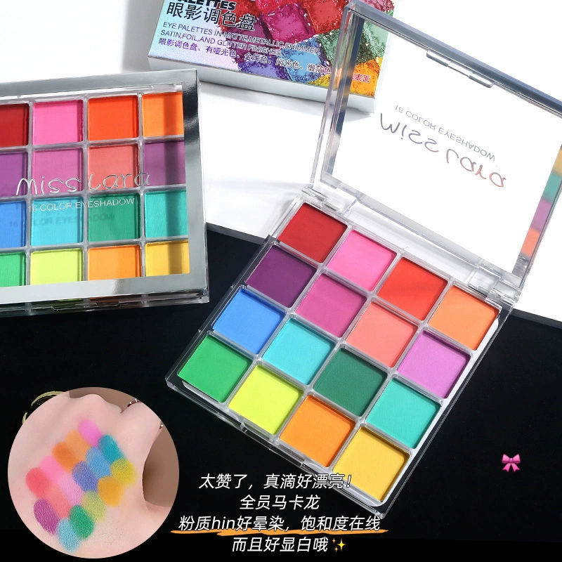 Палетка теней для век Miss Lara из 16 оттенков с перламутровым и матовым финишем в красных, зеленых и синих тонах, очень популярна в Instagram, 16-цветная палетка теней для трансграничных продаж.