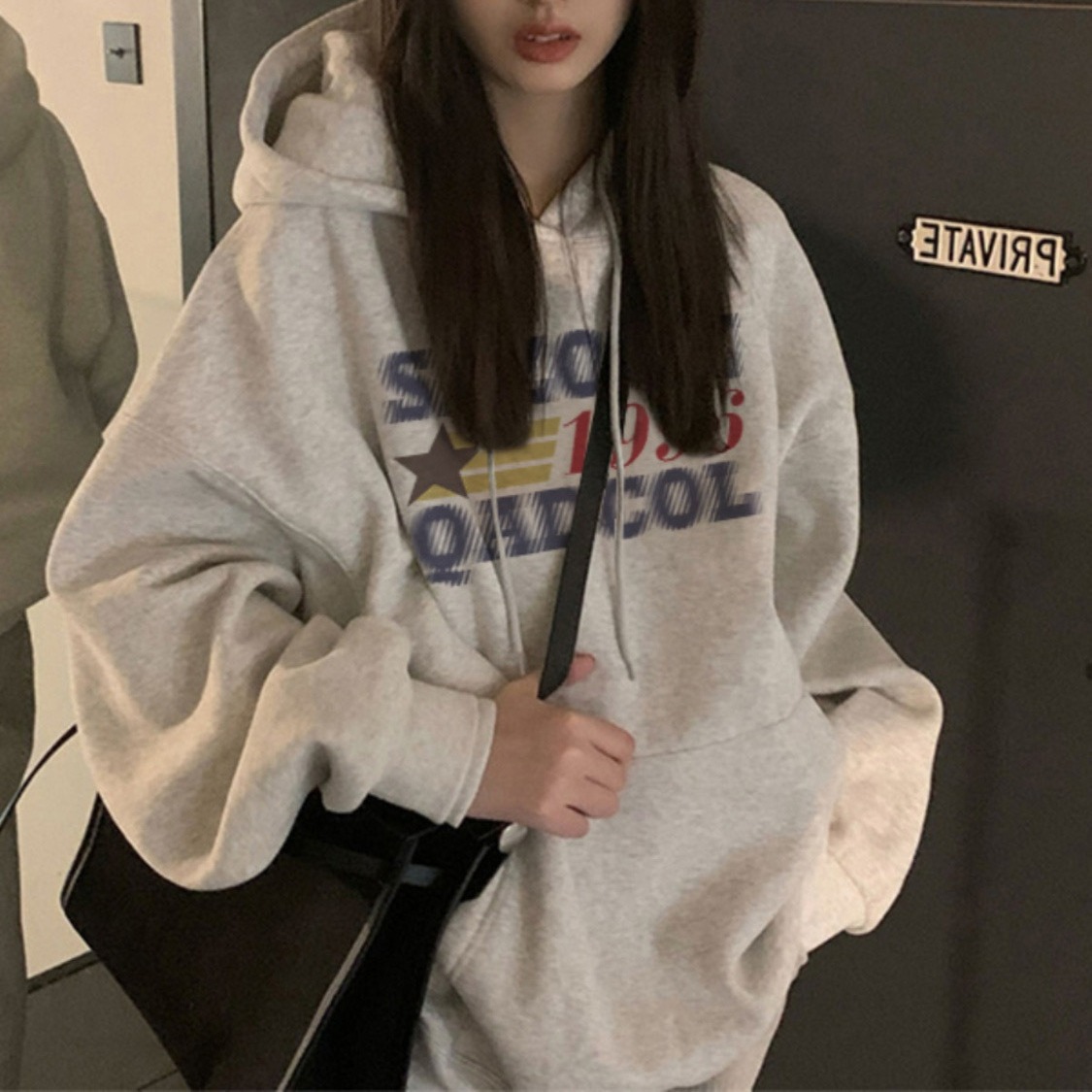 American sweater women's spring and autumn fashion brand loose retro letter print hooded Hong Kong style all-match casual jacket top