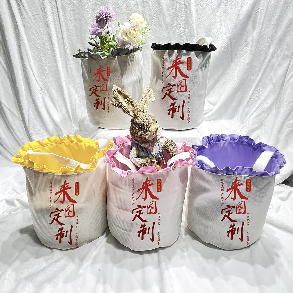 Guangdong Zhaoqing, bolsa de dulces para niños, cesta de encaje, bolso de mano de algodón y lino de 300g, cesta de Pascua xqds0190a