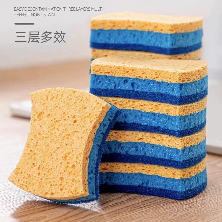 木質綿の皿洗いスポンジは油がつきにくい両面家庭用雑巾キッチンブラシボウル吸水木質綿百洁布|undefined