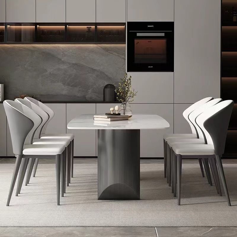 Estilo italiano Luz de lujo Pandora roca placa mesa de comedor moderno simple rectangular hogar pequeño apartamento de acero inoxidable minimalista mesa de comedor
