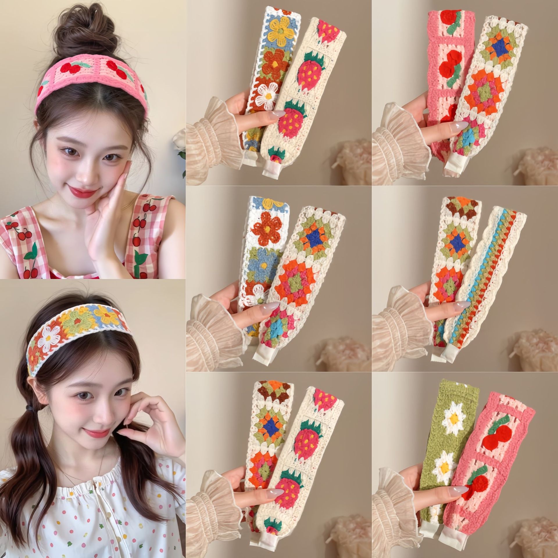 Knitted wool magic tape headband for washing face, women's hairband, bangs adhesive, hairpiece for tidying stray hairs, sticky hair accessory