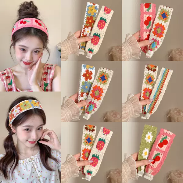 Knitted wool magic tape headband for washing face, women's hairband, bangs adhesive, hairpiece for tidying stray hairs, sticky hair accessory