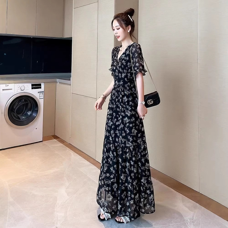 Women's Dress 2026 New Style Trendy Floral Chiffon Floor-Length Dress to the Ankle Super Long Summer Dress