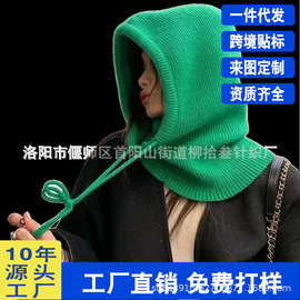 冬季新款帽子女韩系巴拉克拉法帽毛线保暖围脖一体情侣护耳针织帽