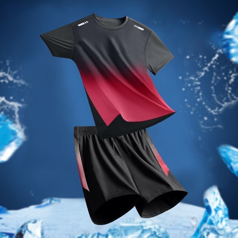 Camiseta de secado rápido de verano delgada suelta seda de hielo secado rápido mangas cortas deportivas casuales running chaqueta deportiva set hombre