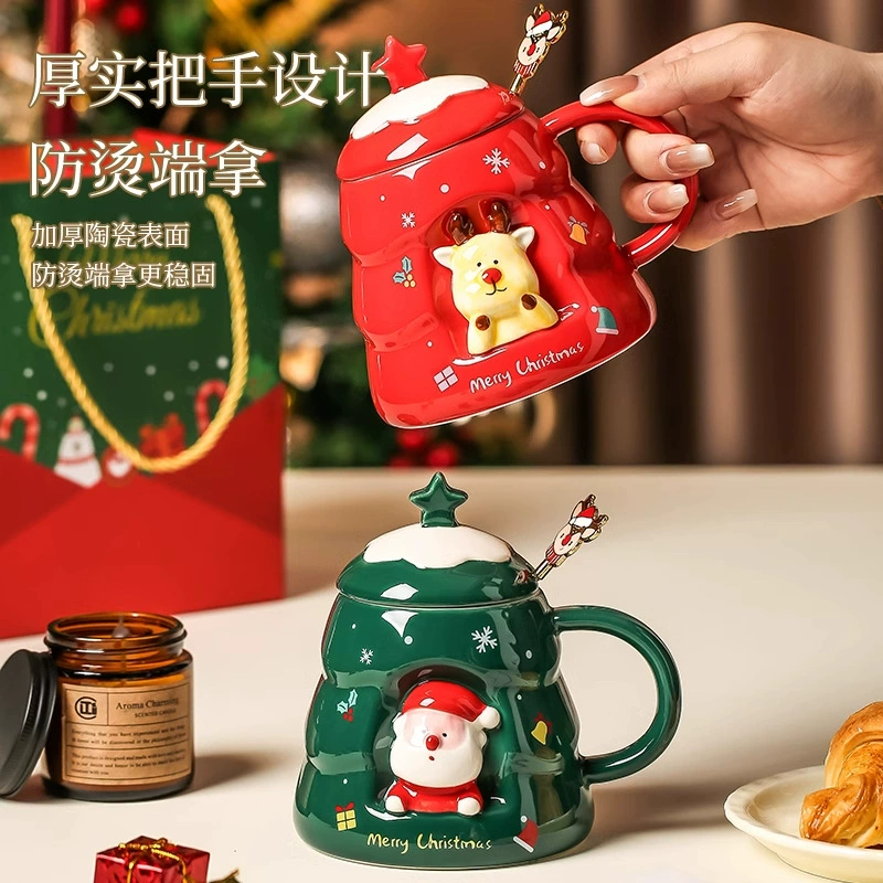 Creative Christmas Cup High-value Card Ceramic Cup Practical Gift Malker Cup Covering Spoon Gift Box