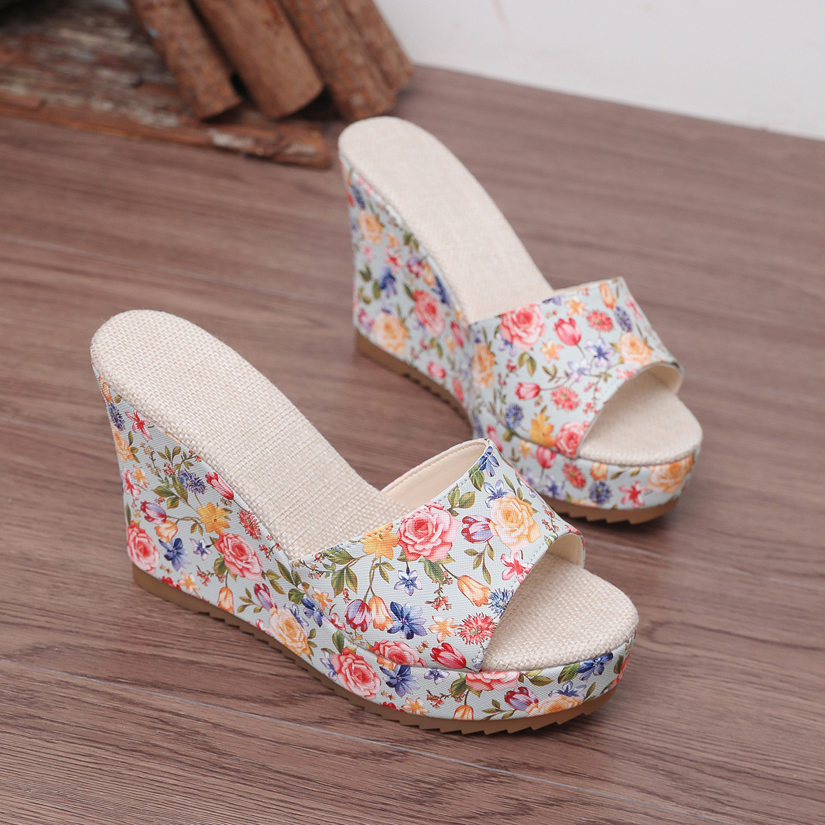 Women's Floral Sandals Summer Peep Toe Wedge Thick Sole European American Style Plus Size Shoes For Outdoor Wear_vogvips.com