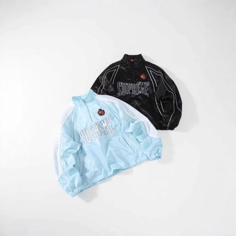 Sup Cross-Border Foreign Trade 26Ss Pullover Satin Embroidered Half-Zip Sweatshirt with Chest Logo, Unisex