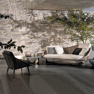 Scandinavian Outdoor Sofa Courtyard Rattan Furniture Outdoor Leisure Terrace Balcony Garden Waterproof Sun Protection Rattan Chair Combination