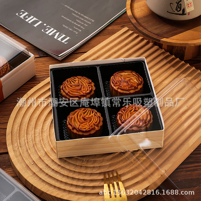 Caja de embalaje de pasteles de luna 60g 135g 150g pasteles de luna de mayo de mediados de otoño cuatro cuadrones no plegables caja de papel y plástico de pasteles de luna