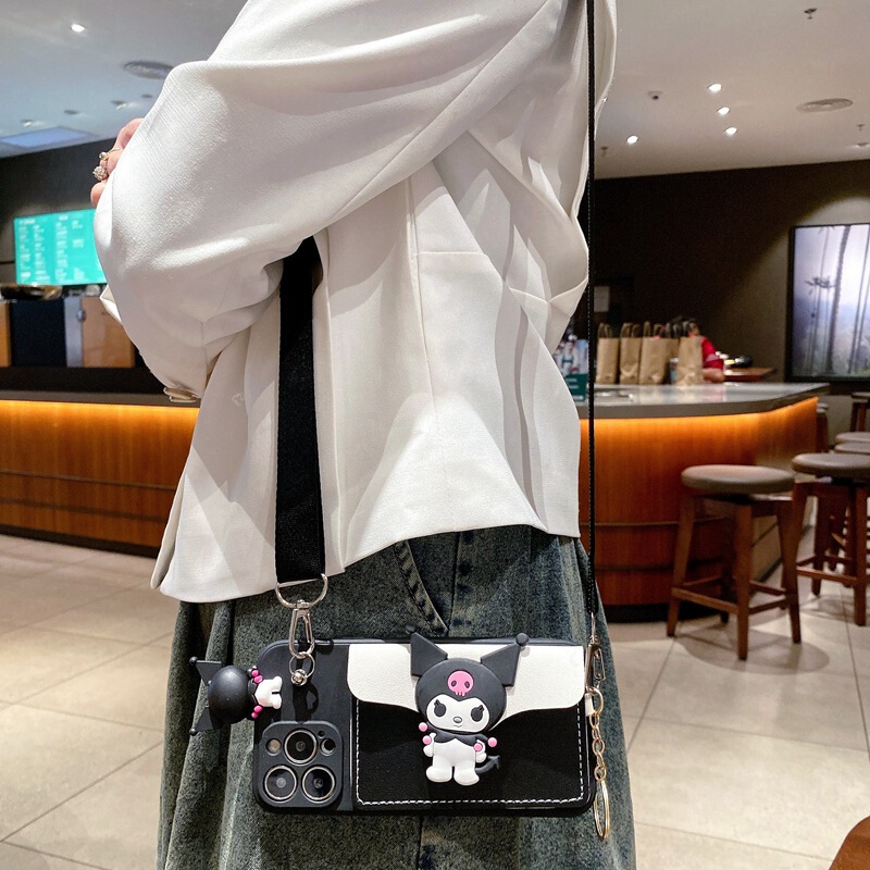 Suitable for Export Vivo V60 Card Holder Mobile Phone Case V40E Cartoon Lying down Kuromi Y28 Crossbody Rope Soft