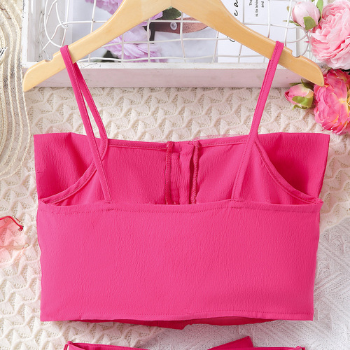 Foshan Children's Summer 2024 Cross-border Stylish Shoulder Straps Butterfly Bow Short-sleeve Blouse Mesh Skirt Set for Girls