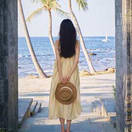 【原版做法】海边度假风黄色吊带连衣裙女夏季宽松休闲沙滩裙仙女