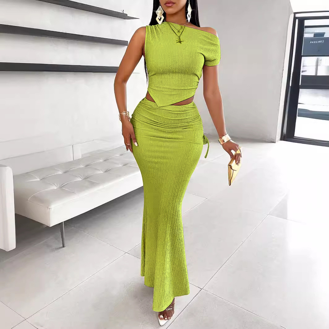 Elegantes Ein-schultriges Gerafftes Fishtail-kleid Damen Abendmode_voghion.com