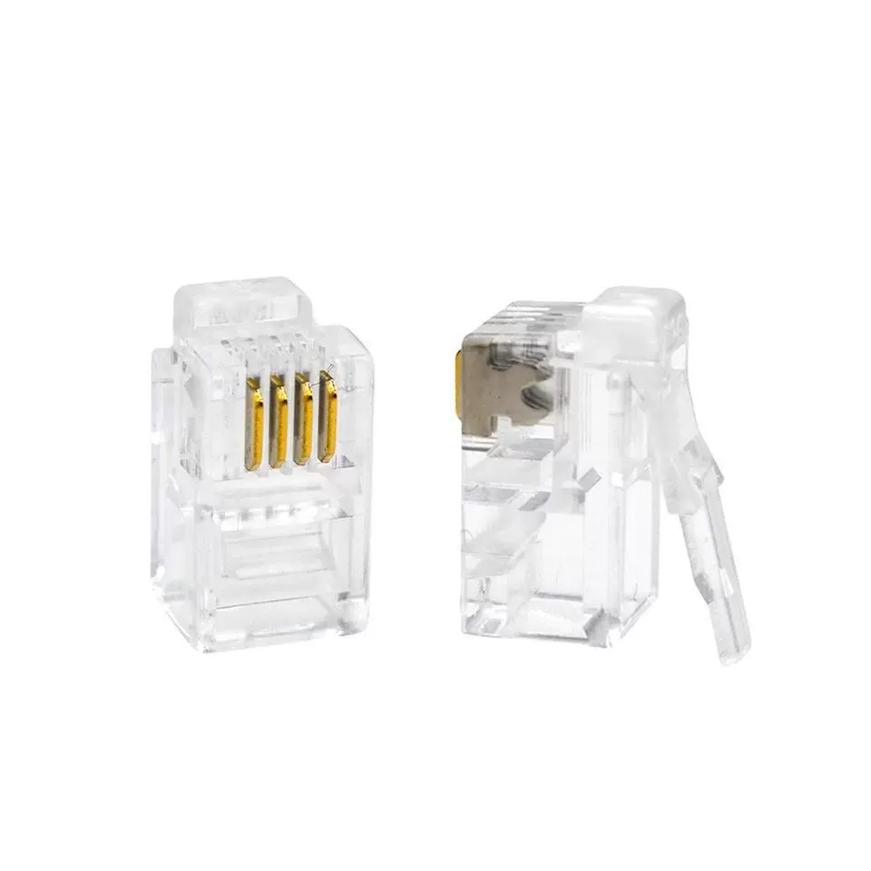 Fangbei two-prong gold-plated 4P4C telephone connector RJ9 4-core handset cable crystal head telephone crystal head