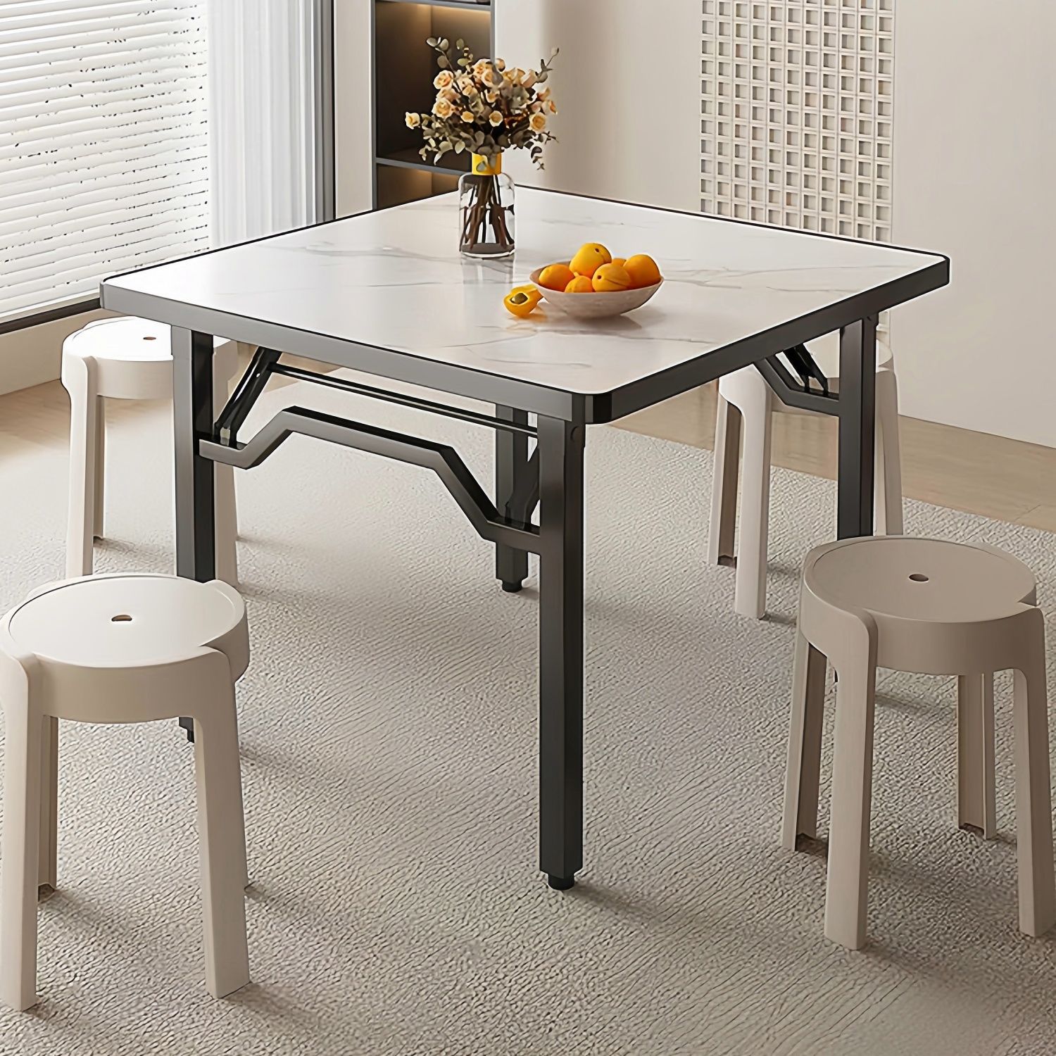 Folding Square Table for Home Dining, Rental Dining Table, Portable Square Table for Stalls, Extra Thick for Small Spaces