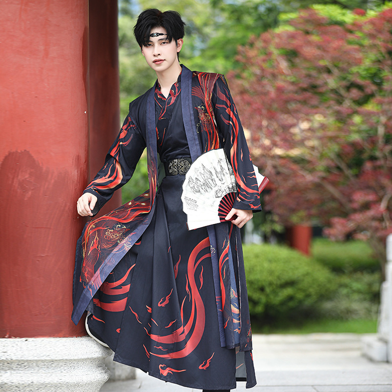 Chinese Style Embroidery Men's plus size Hanfu Phoenix Chinese Style Fairy Handsome Cardigan Long Sleeve Skirt for suit Men Chinese Style Embroidery Men's plus size Hanfu Phoenix Chinese Style Fairy Handsome Cardigan Long Sleeve Skirt for suit Men