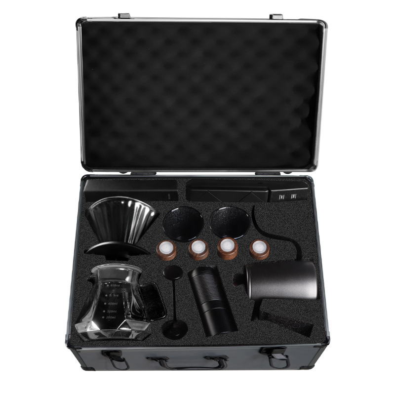Estuche de Lujo para Aviación, Set de Preparación de Café Manual, Caja de Regalo, Utensilios para Preparación de Café, Regalo para Viajes, Aire Libre y Vacaciones, Set Completo