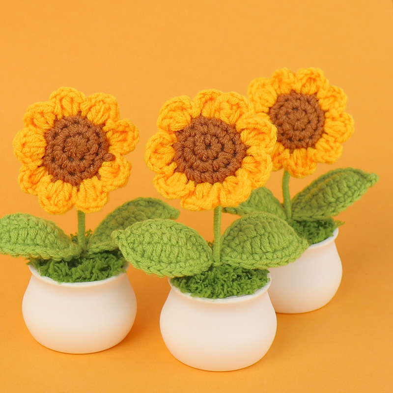 完成品クロスボーダーニットウールひまわり鉢植え造花研究デスクトップ装飾品卒業子供の日の小さなギフト|undefined