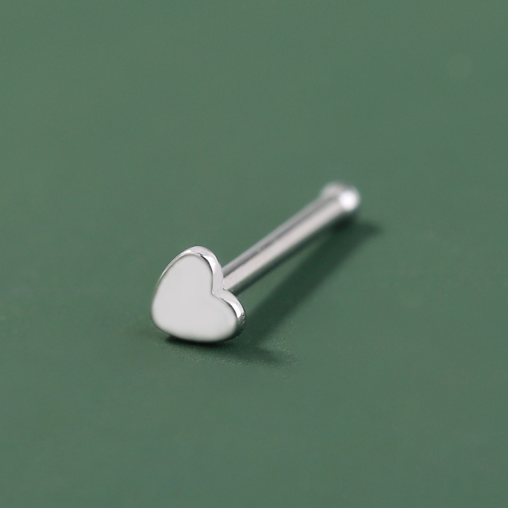 fashion straight stainless steel heart-shaped nose studs body piercing jewelry