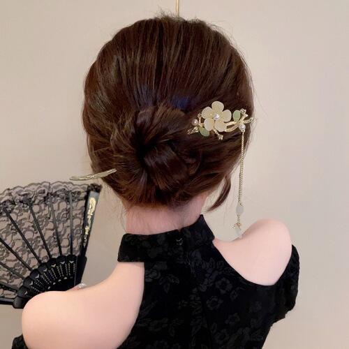 White Deer Same Style Magnolia Tassel Hairpin Retro Style Hairpin Back of Head Hairpin Hairpin Headwear Hair Accessories Wholesale
