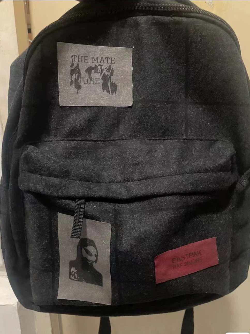 Backpack Raf Simons, wool patch applique, black, lightweight 0.36 kg