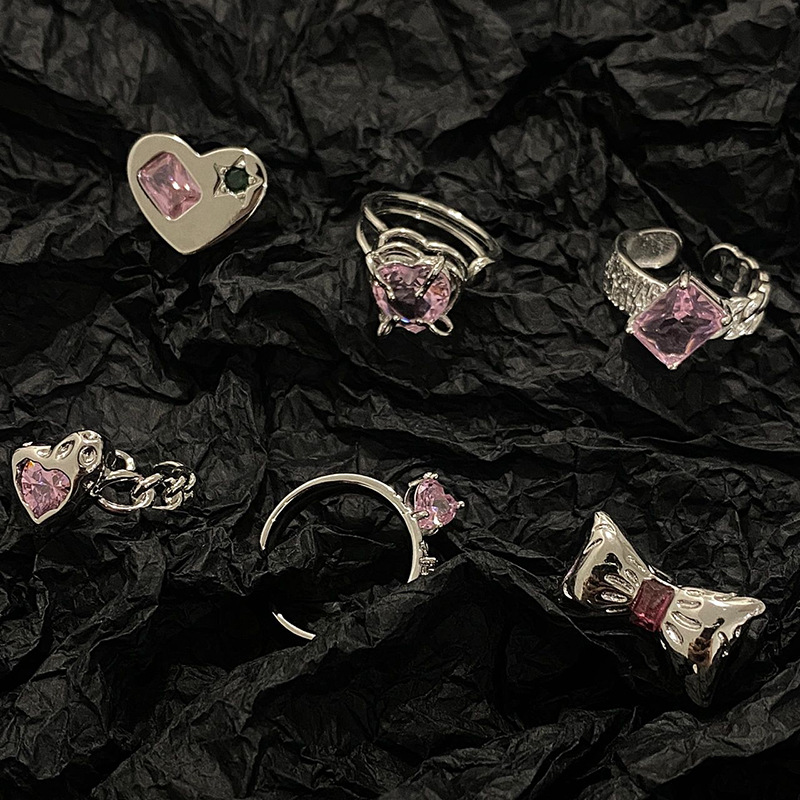 Sweet Heart Shape Bow Knot Copper Plating Zircon Open Ring