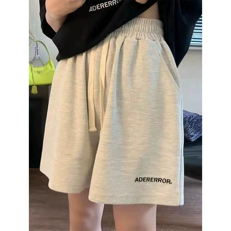 Модные брендовые летние широкие простые шорты ADER в корейском стиле, повседневные спортивные брюки с вышивкой букв, однотонные повседневные брюки на шнурке