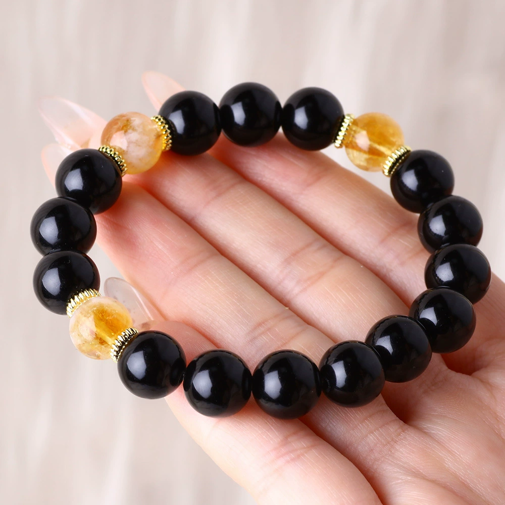 Производитель оптом Lucky Natural Crystal Обсидиановый браслет Желтая башня Кристалл Чистый браслет ручной работы Мужчины и женщины Подарки, чтобы принести удачу