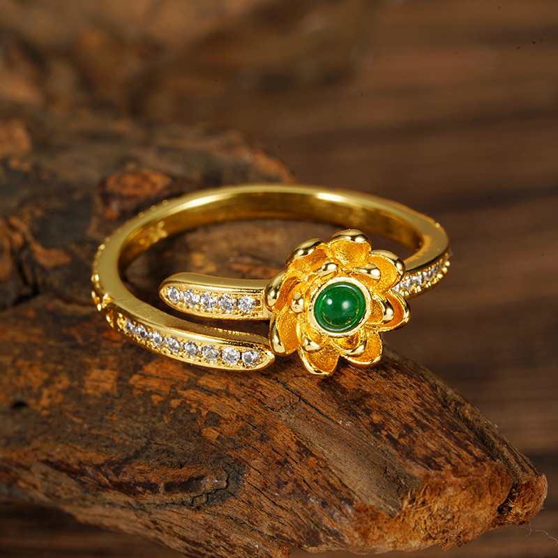 Gufa Sha oro micro flor anillo pétalos de latón dorado estilo nacional retro joyas Yiwu accesorios al por mayor