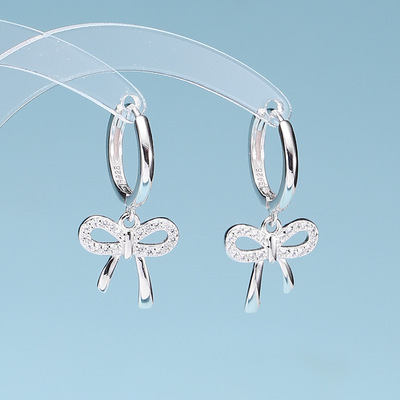 S925纯银耳饰韩版新款蝴蝶结耳环气质名媛女生耳钉精美饰品代发|ru