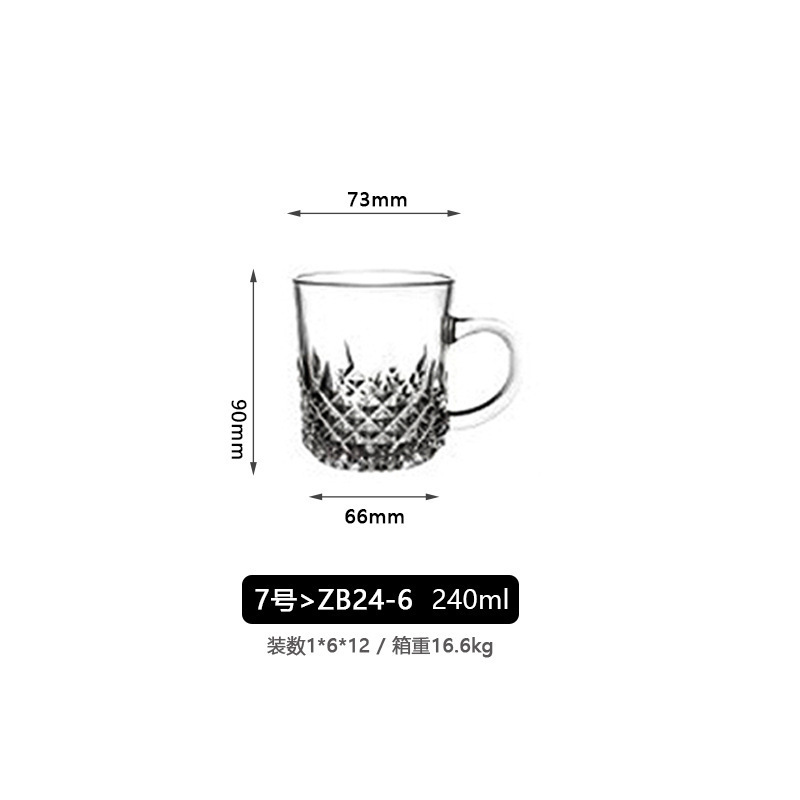 Glass Handle Cup Set Taza de menú transfronteriza Taza de desayuno Taza de café Set con mango transparente Taza de menú