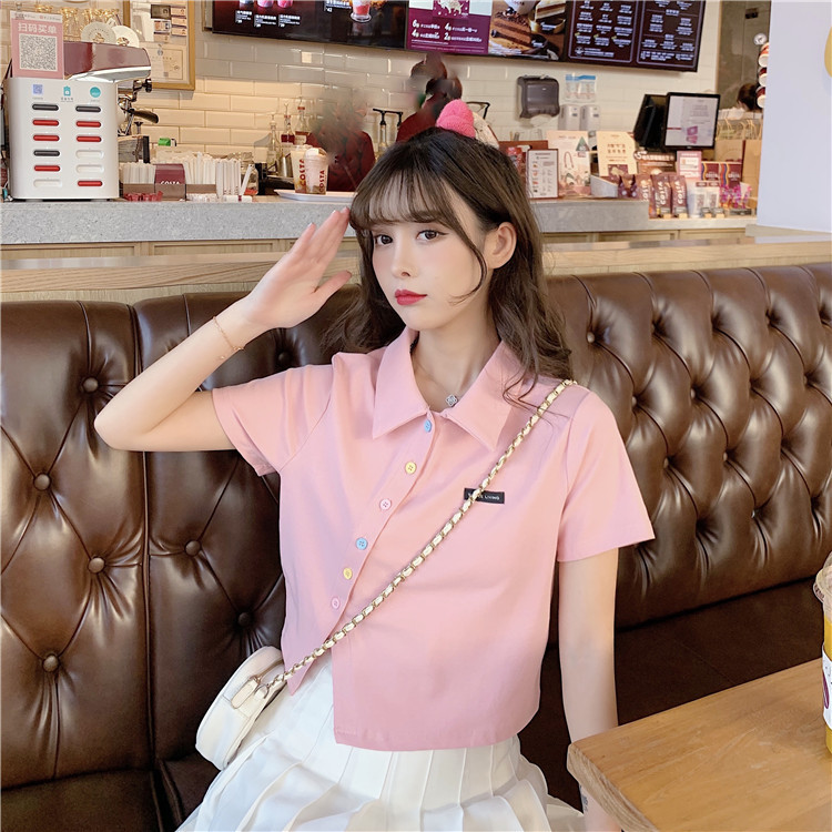 Women's T-shirt Short Sleeve T-Shirts Patchwork Button Simple Style Solid Color display picture 3