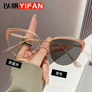 Классические очки котьего глаза (YIFAN) — анти-голубой и фотохромные линзы, металлический корпус, разнообразные цвета