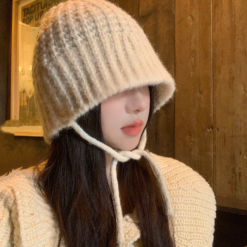 秋冬百搭渔夫帽子女韩系棕色毛线帽美拉德风保暖护耳针织帽子韩版|undefined