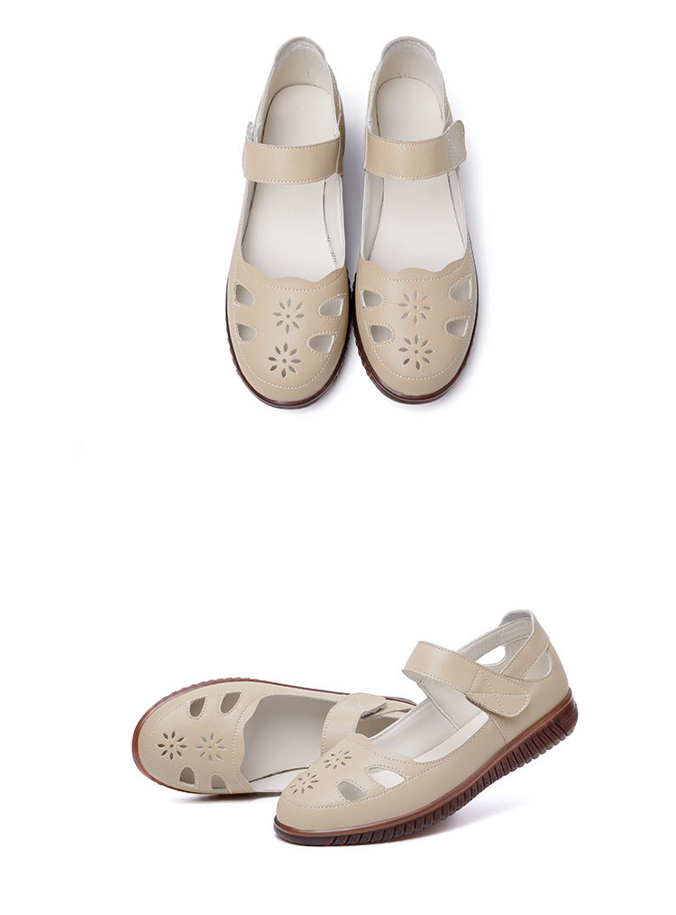 Sandal da thật nữ đế cao su bệt thoáng khí, phong cách thoải mái cho mẹ — màu đen chi tiết 15