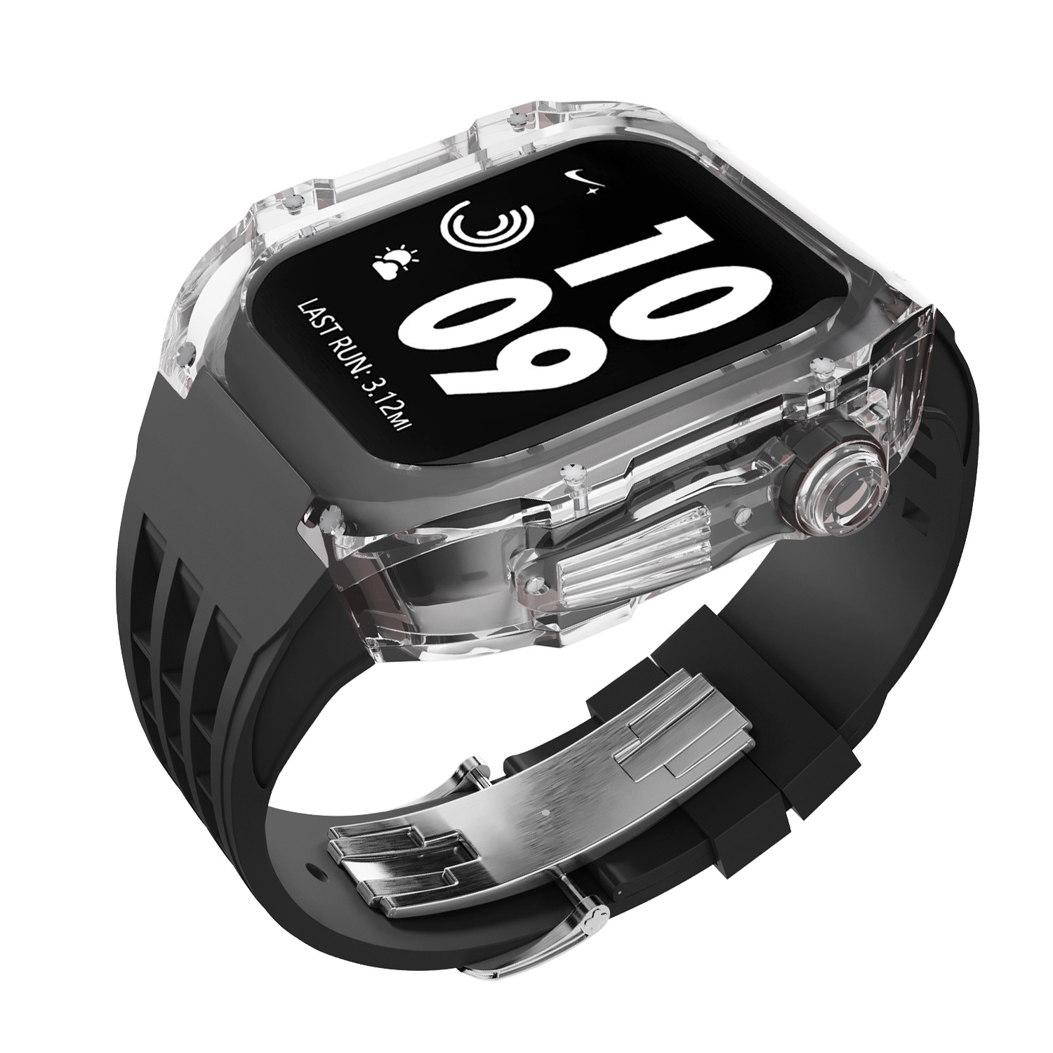 Cristal transparente caja de reloj para Apple Watch modificado reloj caso iWatch8 funda protectora de caucho de flúor Correa 44/45