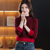 秋冬新款半高领针织衫打底高级毛衣中年秋冬女装大码宽松妈妈内搭，女装针织衫/毛衣，妃慕昵服饰