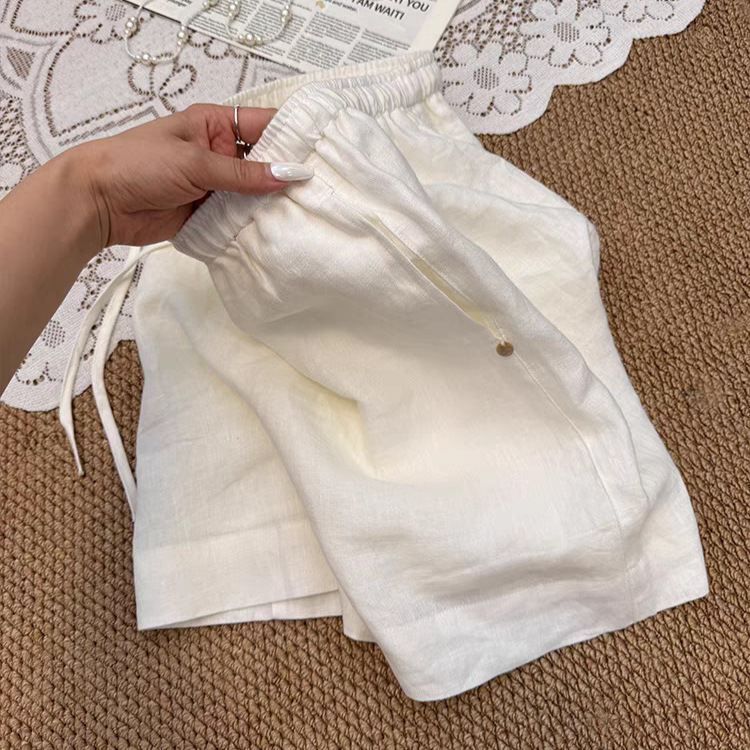 CHAOレベルのオススメ！女性用の白い薄いリネンショートパンツ2025新しい夏のアウターウェアは脚を長く見せますワイドレッグパンツ|undefined