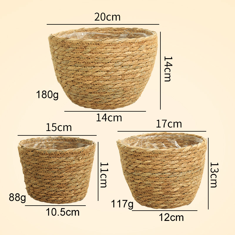 Transfronterizos de paja trenzada canasta de flores maceta trenzada canasta decoración sala de estar de caña trenzada canasta de almacenamiento de plantas verdes con maceta florista canasta de flores