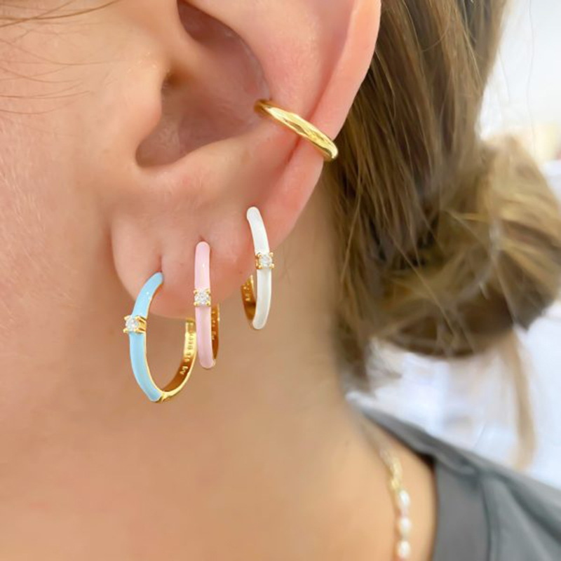 Simple Style Geometric Copper Earrings Enamel Plating Rhinestones Copper Earrings