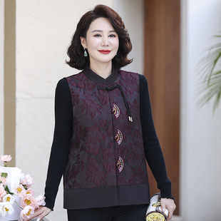 Middle-aged and old women's spring and autumn new buckle waistcoat national style jacket 2025 mother's waistcoat waistcoat vest coat