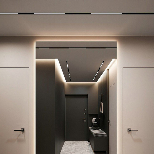 Full Spectrum Ultra-Thin Surface-Mounted Magnetic Track Light for Living Room and Kitchen, Household Ceiling-Less LED Recessed Spotlight General Lighting without Main Light